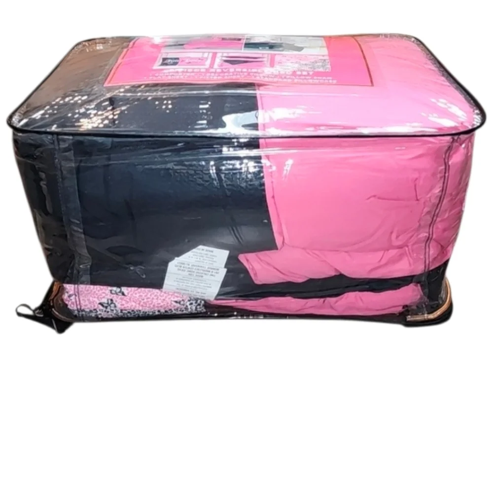 Juicy Couture 6 Piece Reversible Comforter Bed Set Pink & Black / Leopard - New